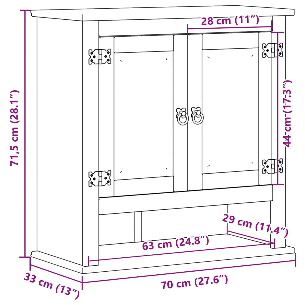 Mobile Bagno a Parete Corona 70x33x71,5cm Legno Massello Pino
