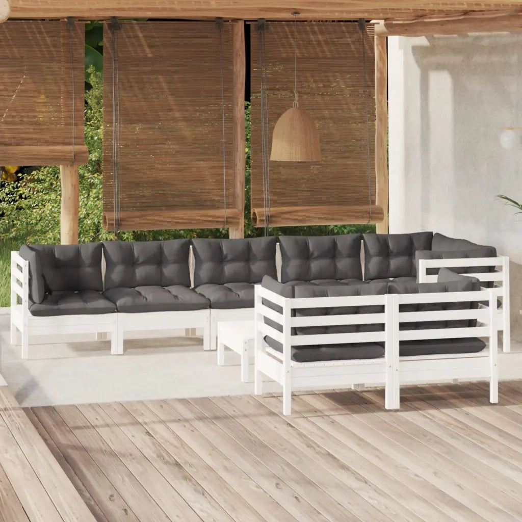 Set Divani da Giardino 9 pz con Cuscini Bianchi Legno di Pino cod mxl 44404