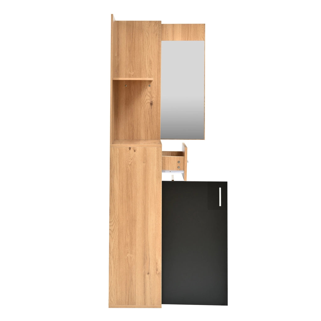 Mobile ingresso multifunzione con specchio; panca; 1 anta; cassetti; vano scarpe a ribalta e LED; per ingresso; 120 × 32 × 178 cm