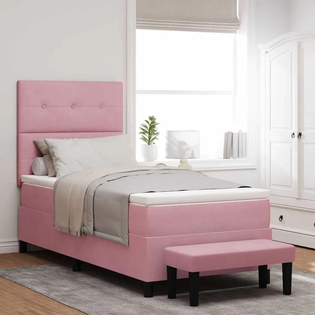 Letto a molle con materasso Rosa 100 x 200 cm Velluto