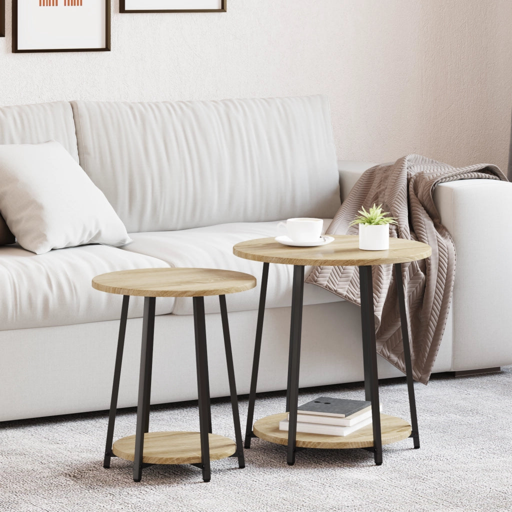 Set di 2 tavolini in legno ingegnerizzato rovere Sonoma e metallo