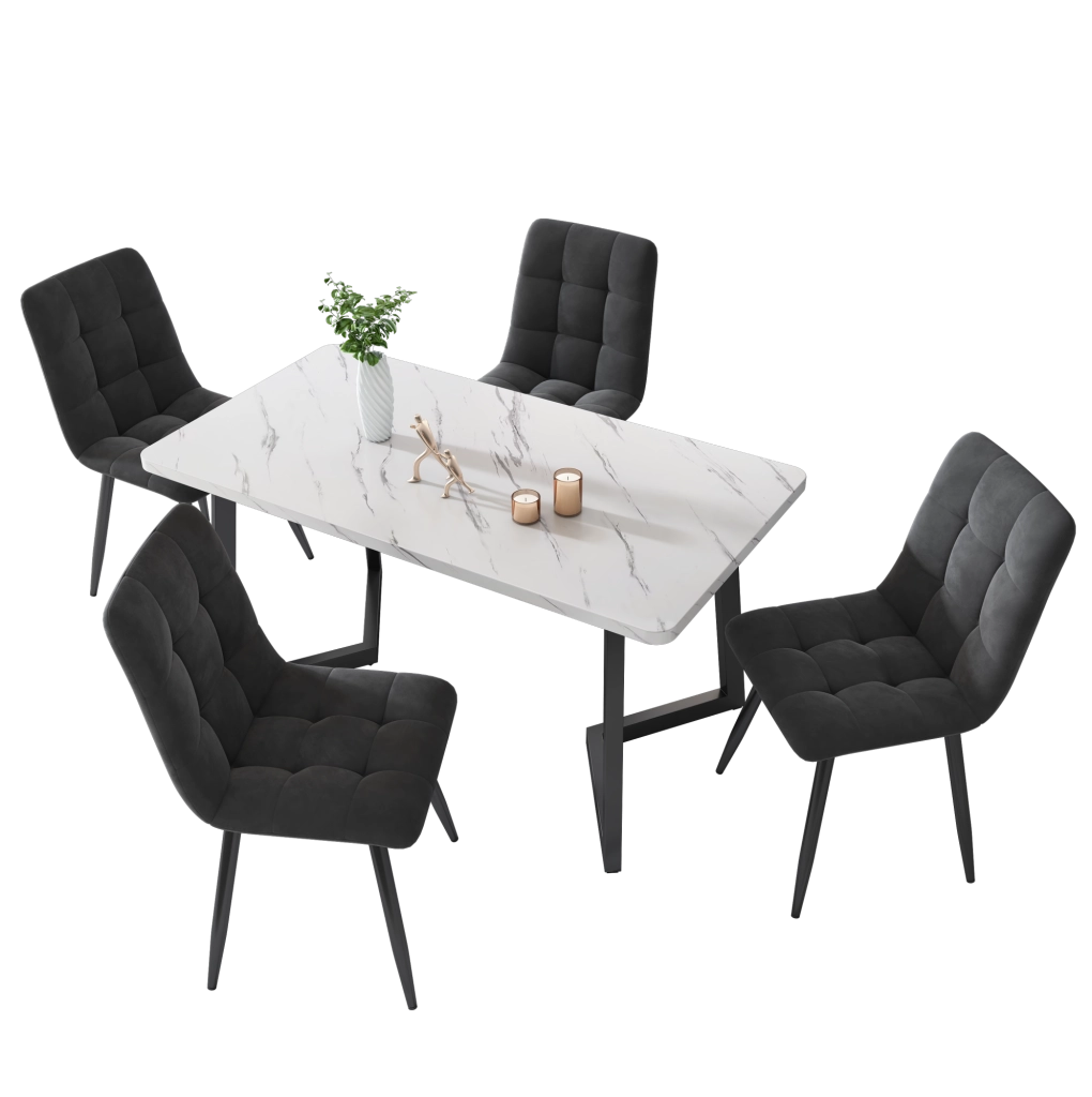 Set di 4 sedie da pranzo in velluto grigio con gambe in metallo