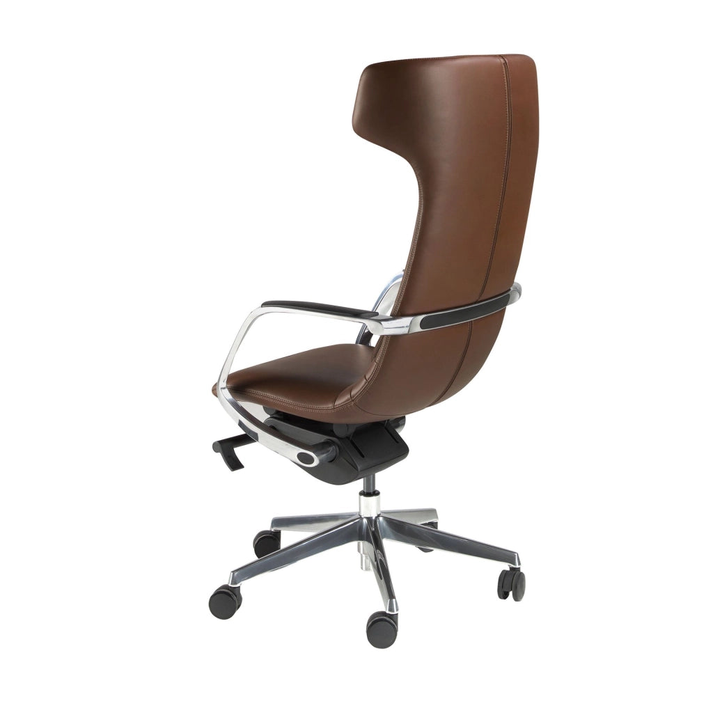 Sedia girevole da ufficio in similpelle marrone
