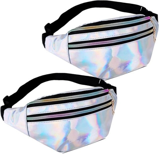 Borse a schiena holografiche per donne | Tasche a schiena impermeabile lucida | Viaggio, festa, sport | Set da 2