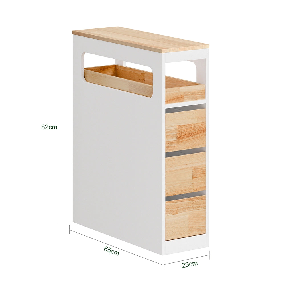 SoBuy | Mobile bianco con 4 cassetti | Mobile con ruote per facile spostamento | Mobile MDF per bagno e cucina | 65×23×82 cm | Portata massima 40 kg | BZR54-III-WN