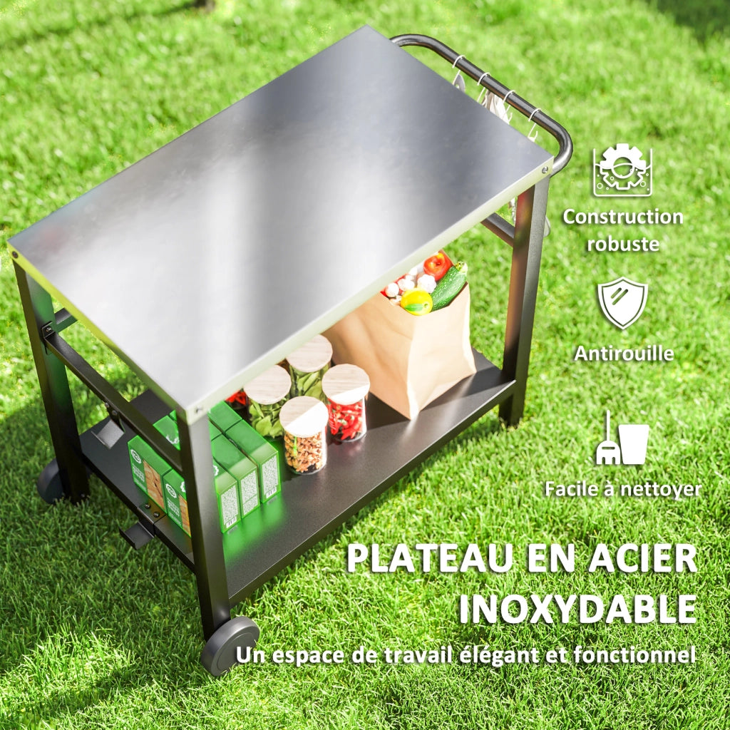 Carrello barbecue con ripiani e ganci ¨C zephmum ¨C grigio 102x50x81cm