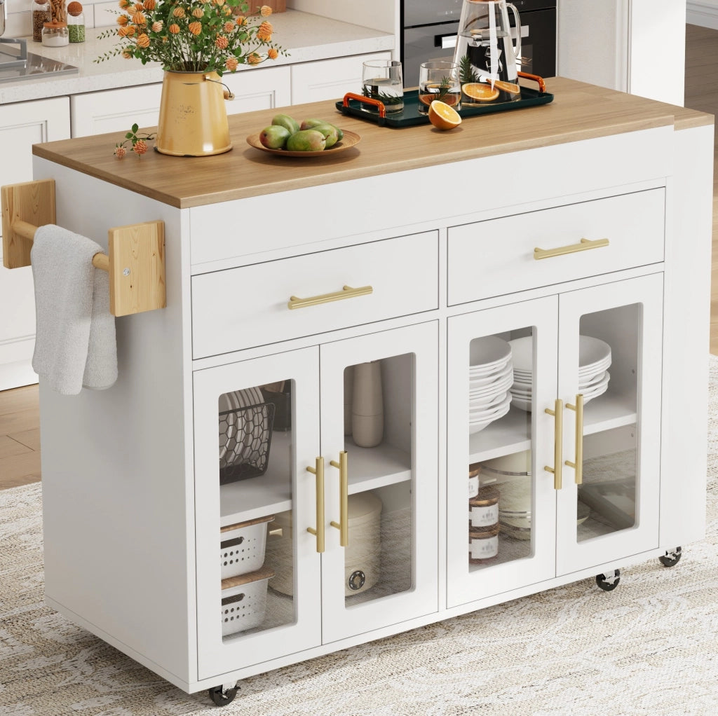 Isola cucina mobile estensibile con bar e vetrine