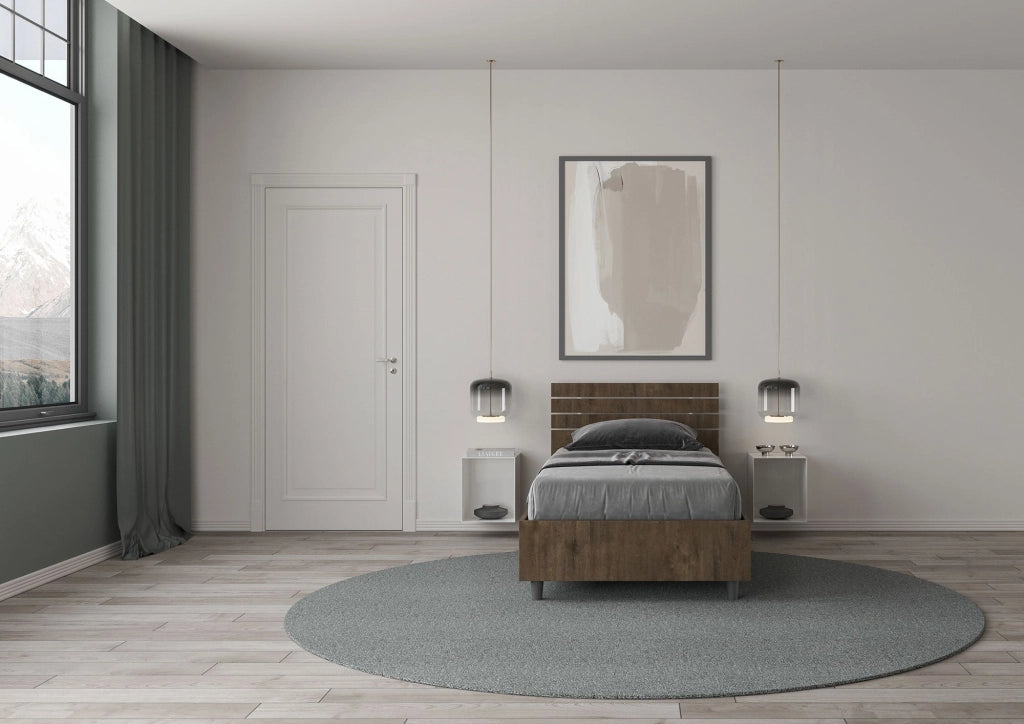 Letto singolo contenitore 80x190 testata inclinata con doghe quercia Ankel