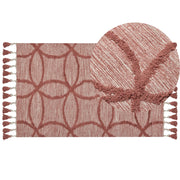 Tappeto in cotone trapunto a mano con motivo geometrico rosso 80 x 150 cm camera da letto soggiorno
