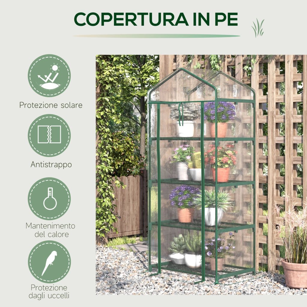 EasyComfort Serra da Balcone Compatta con 4 Ripiani e Copertura in PVC Trasparente, 70x50x160cm