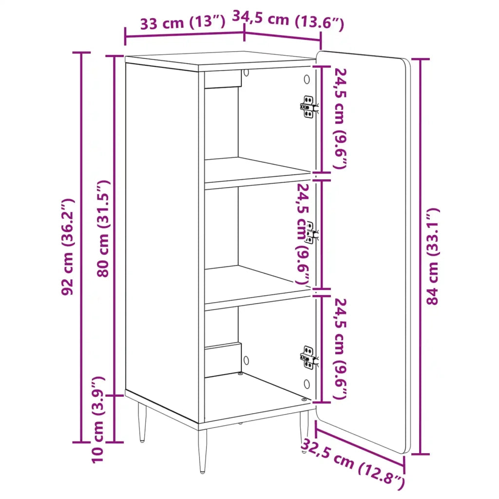 Credenza Bianco Lucido 34,5 x 33 x 92 cm Legno ingegnerizzato