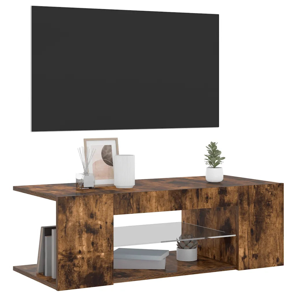 Mobile Porta TV con Luci LED Rovere Fumo 90x39x30 cm 822665