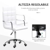 Sedia da Ufficio in pelle PU Bianca con 5 Ruote Girevoli, Imbottitura e Altezza Regolabile, 52.5x54x84-99cm