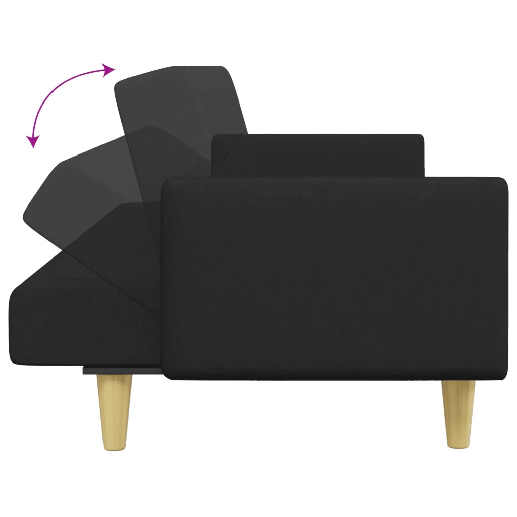 Divano Letto a 2 Posti con Poggiapiedi-Sofa Letto 2 Posti-Daybed Nero in Tessuto 268239