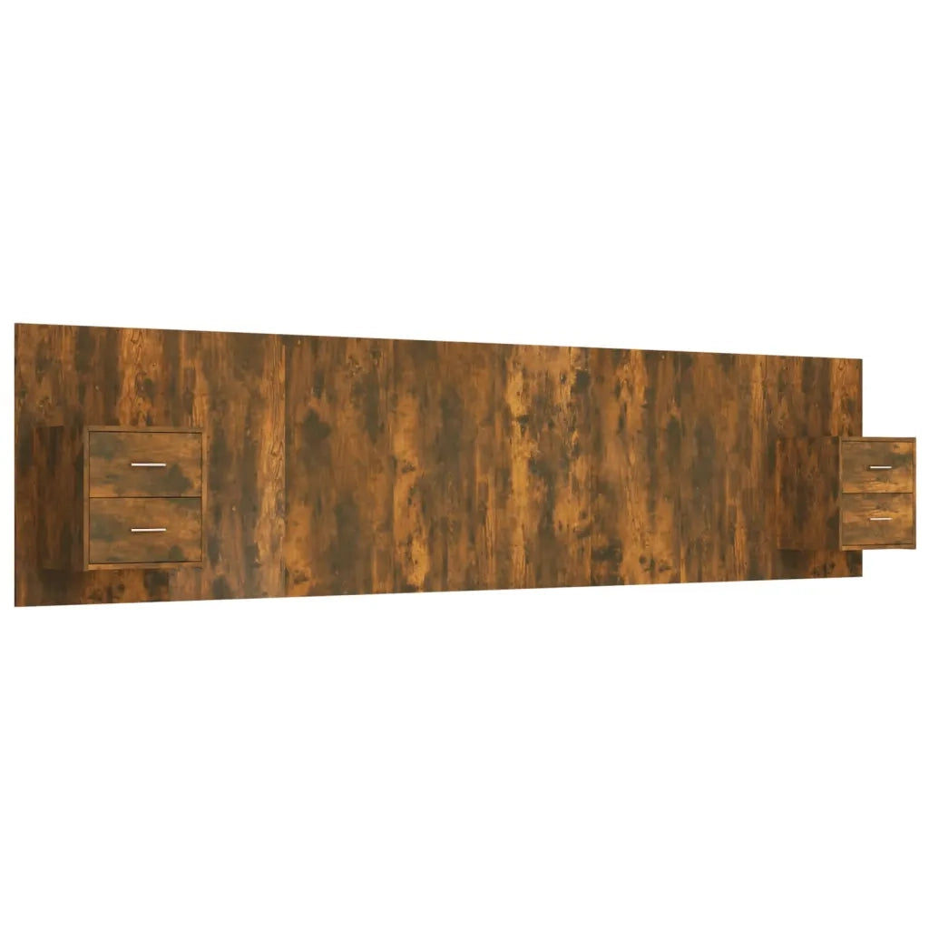 Testiera Letto con Comodini-Testiera con Contenitore in Legno Multistrato Rovere Fumo 963028