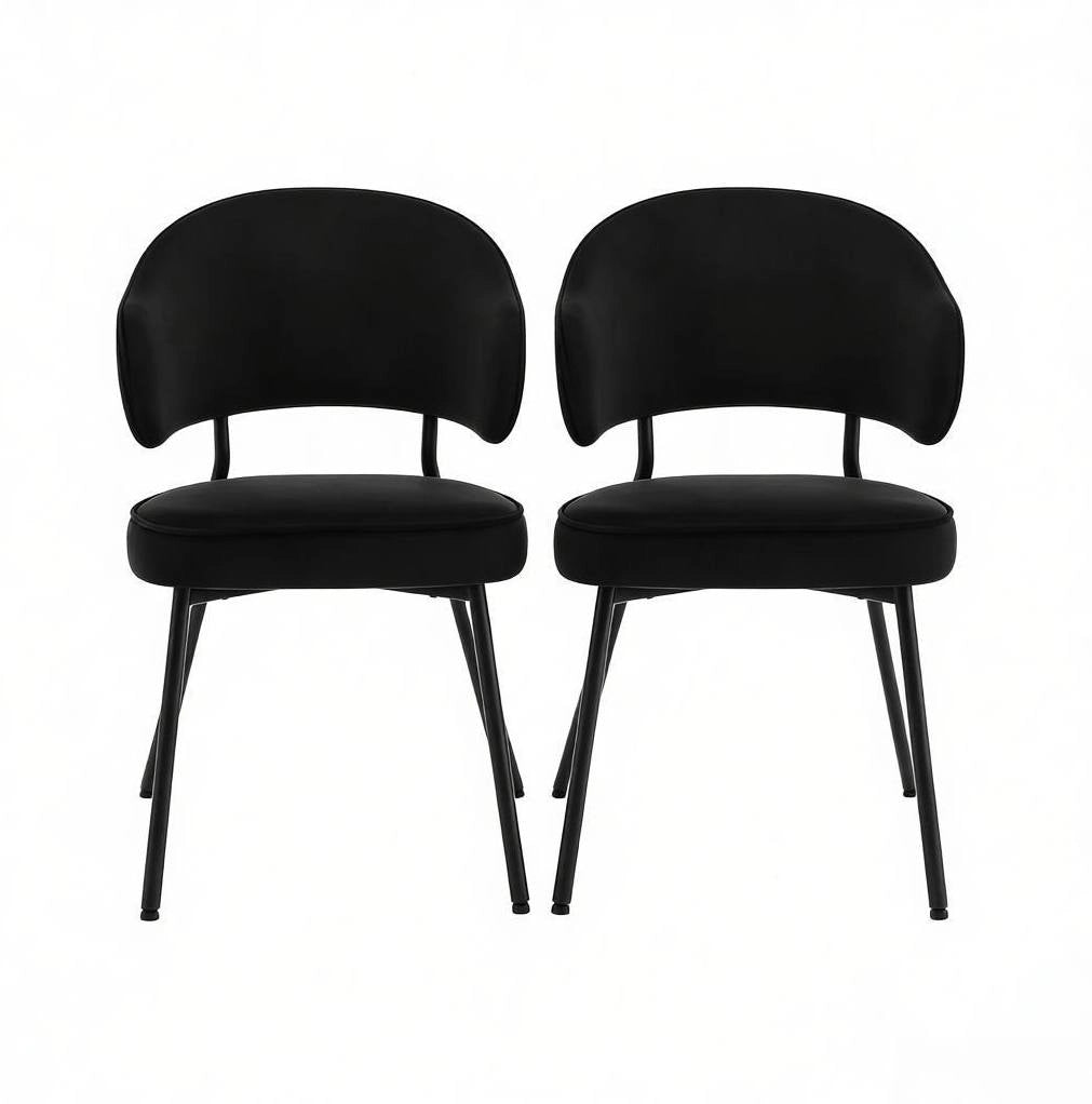 Set di 2 sedie da pranzo imbottite in velluto nero