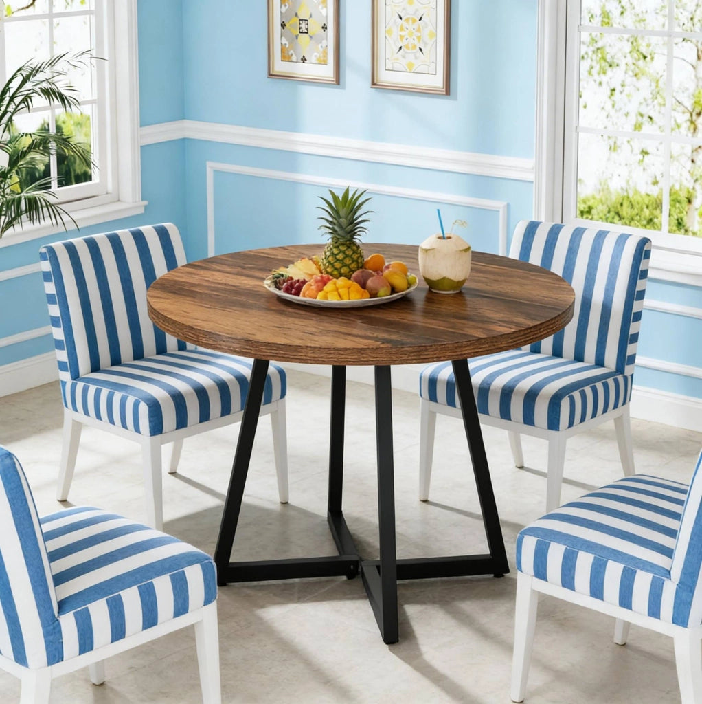 Tavolo rotondo 80 cm nero e marrone rustico – stile industriale