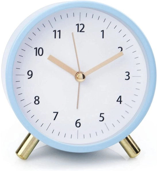 Orologio da Notte senza Suono di Allarme - Orologio Metallico Retro per il Comodino - Orologio Quartz Silenzioso con Luce da Tavolo e Funzione di Alarme - Adatto per Sonni Leggeri e Viaggi - Blu