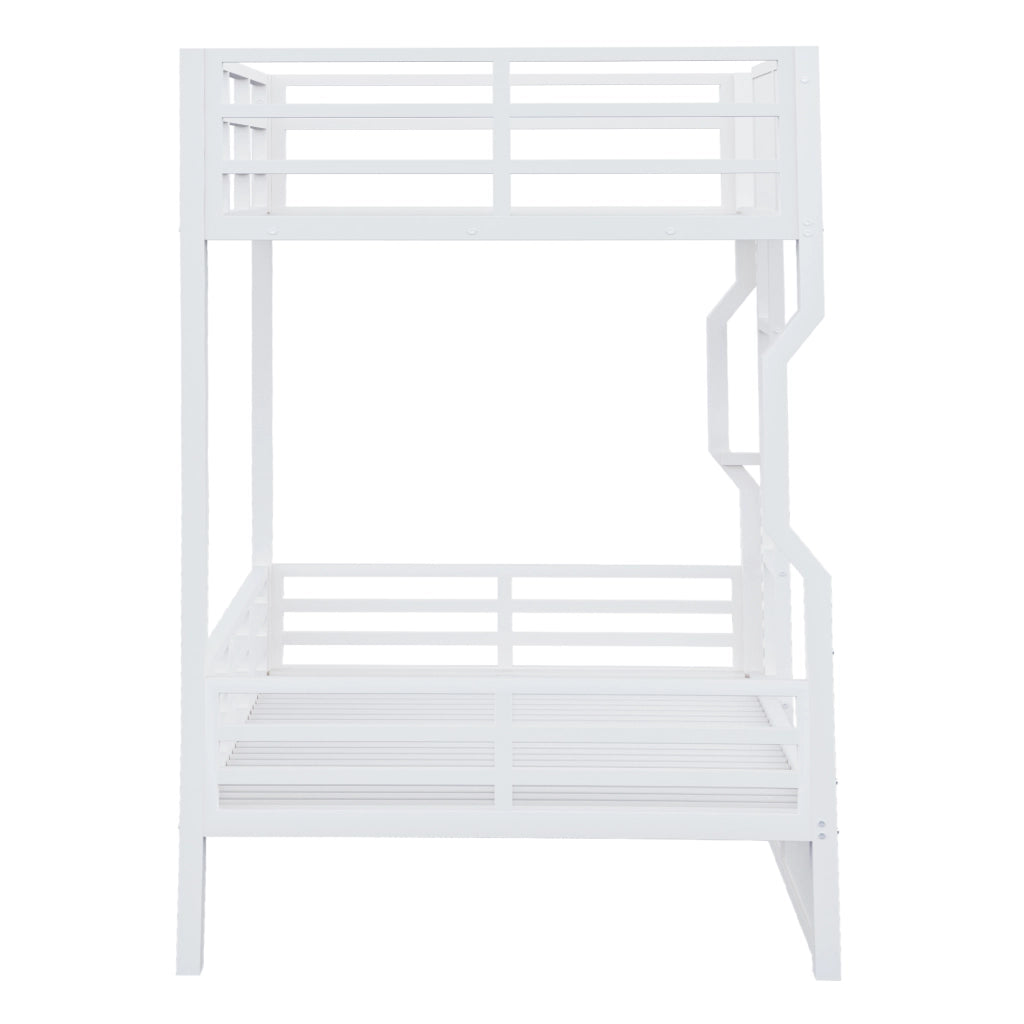 Letto a castello singolo 90×200 cm con LED; scala e sponde alte; senza materasso; metallo; bianco