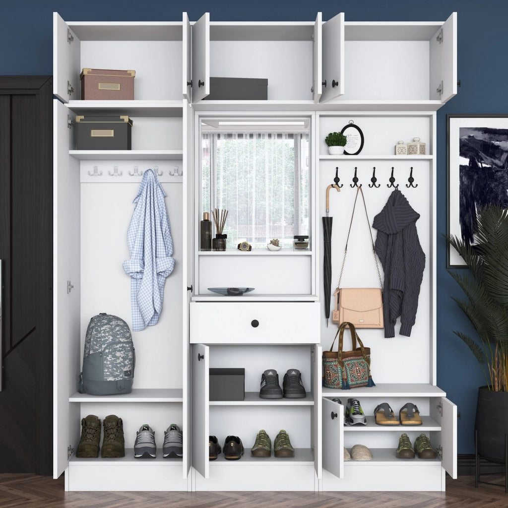 Torpenn, Mobile da Ingresso Specchio Incluso, 180x36x226h cm Bianco