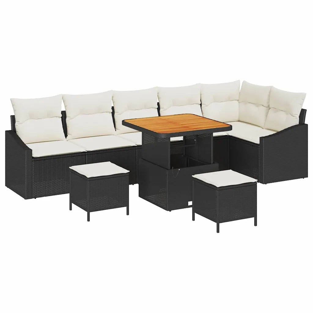 Set Divano da Giardino con cuscino 9 pcs Nero polyrattan