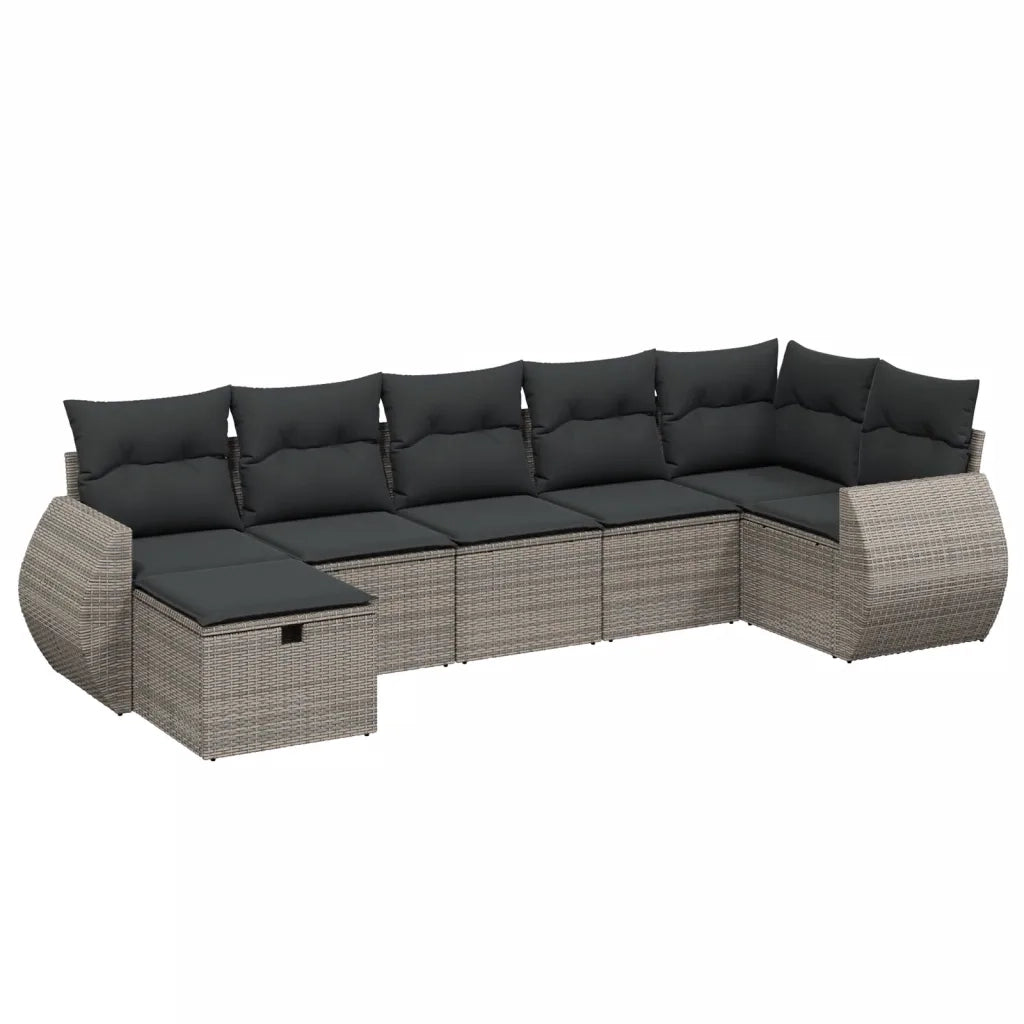 Set Divani da Giardino 7 pz con Cuscini Grigio in Polyrattan