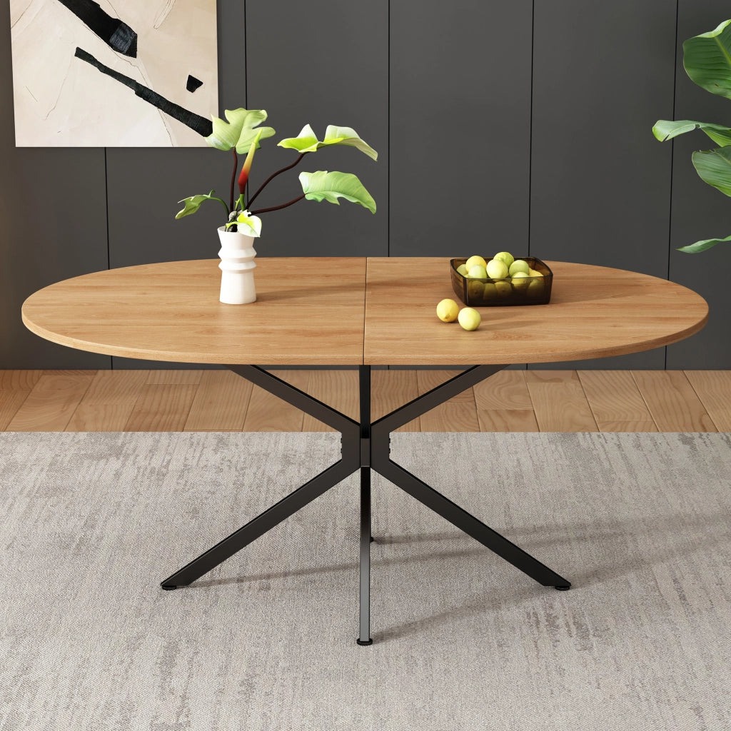 Tavolo da pranzo per 4-6 persone con piano in MDF e gambe incrociate, per cucina e sala da pranzo, naturale 120 × 80 × 75,5 cm