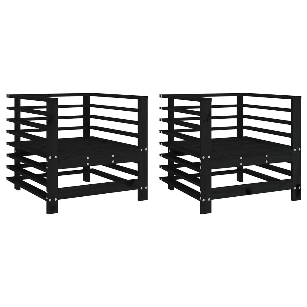 Sedia da patio-Sedie da Giardino 2 pz Nere in Legno Massello di Pino 140145
