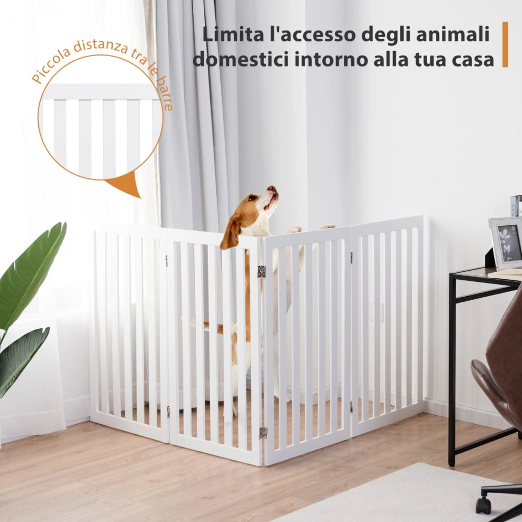 Cancello di legno pieghevole e girevole con 4 pannelli, Barriera per animali con cuscinetti antiscivolo Bianco-Cancelli