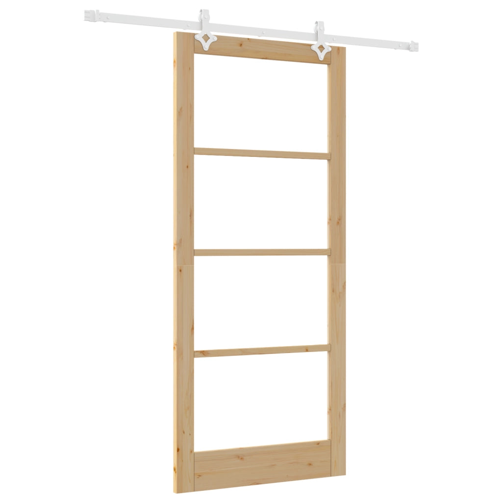 Set Porta Scorrevole  con Hardware 93x211 cm Legno Massello di Pino