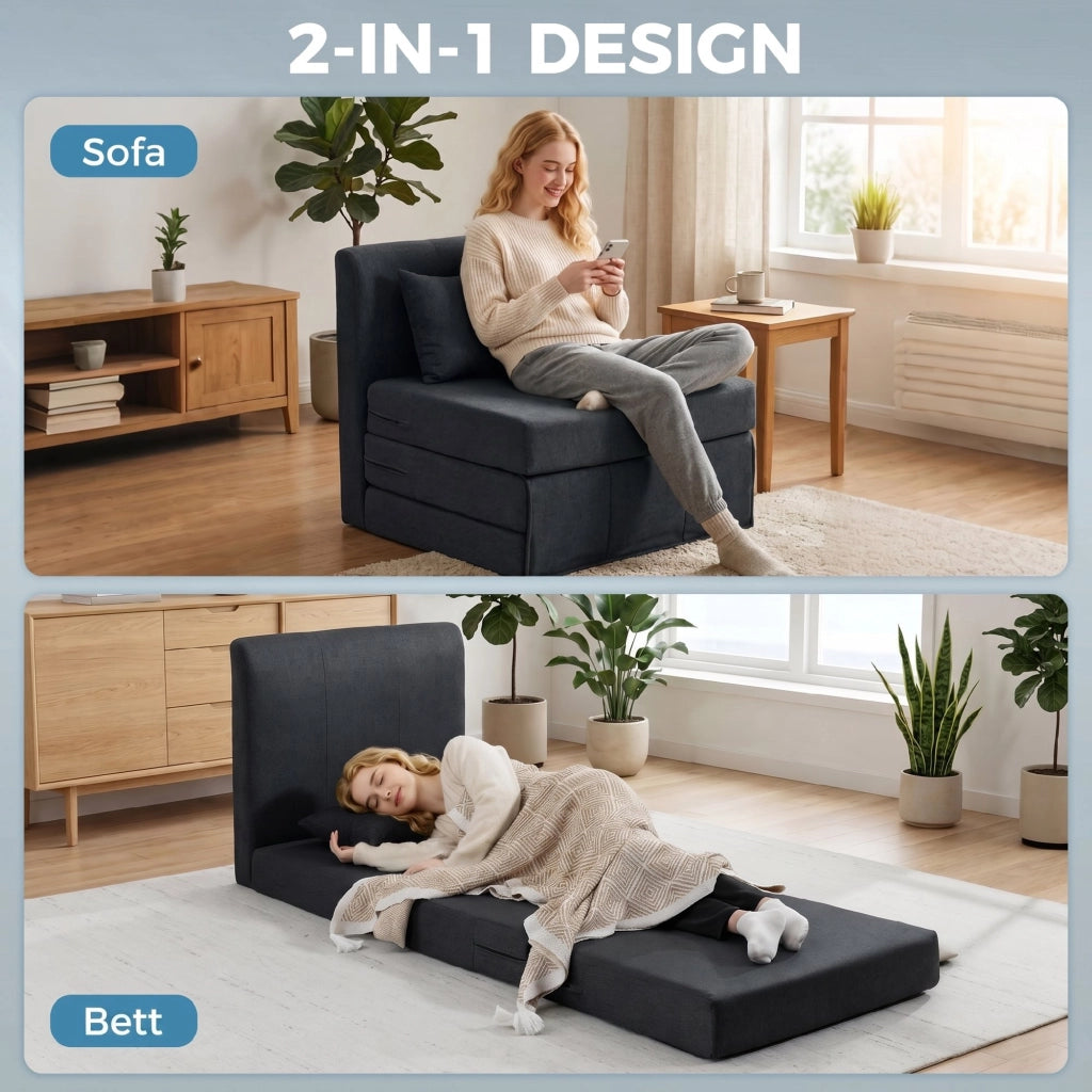 Letto divano imbottito pieghevole ¨C zephmum ¨C tessuto lino grigio scuro