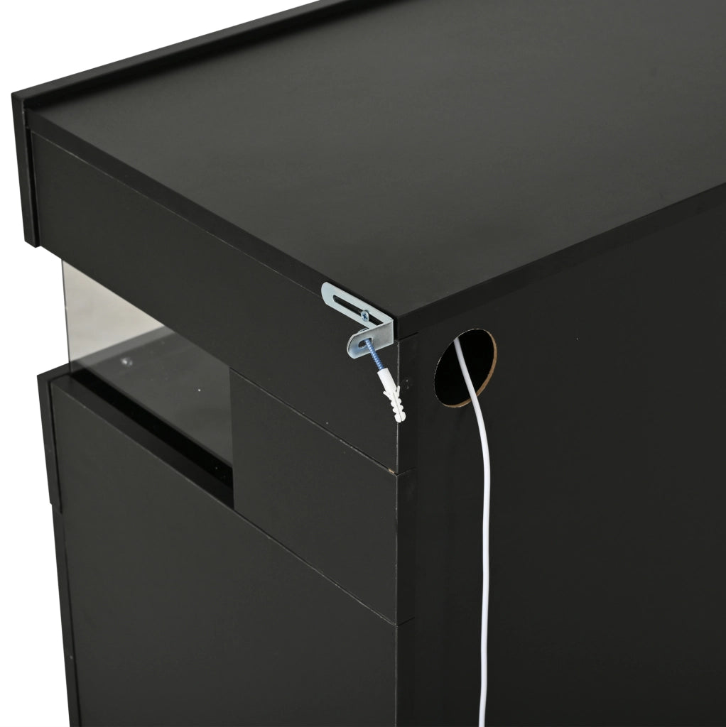 Credenza ULEVR 140x40,5x66,5 cm con 3 ante, 7 vani e LED controllabile tramite app, nero