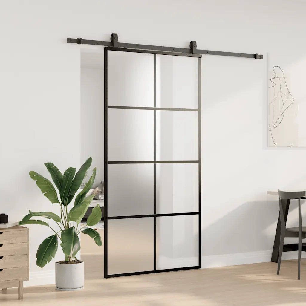 Porta Scorrevole con Ferramenta Nera 102,5x205 cm in Vetro ESG 3375947