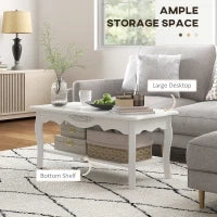 Tavolino da Salotto con Ampio Ripiano Portaoggetti Inferiore in Legno, 94x44x43cm, Bianco