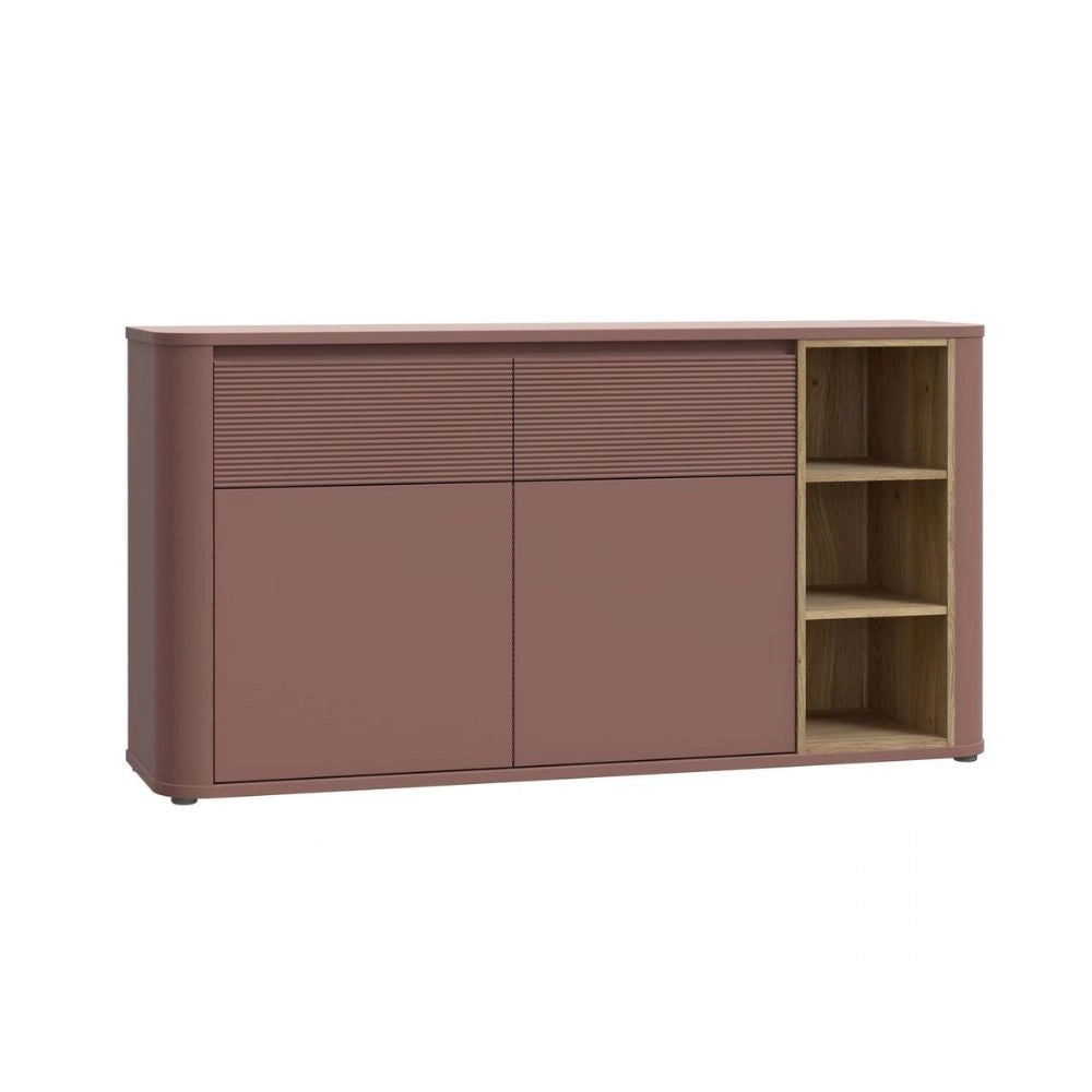 Madia Origin Core 2 ante 2 cassetti con vani a giorno 160 cm terracotta e dettaglio rovere