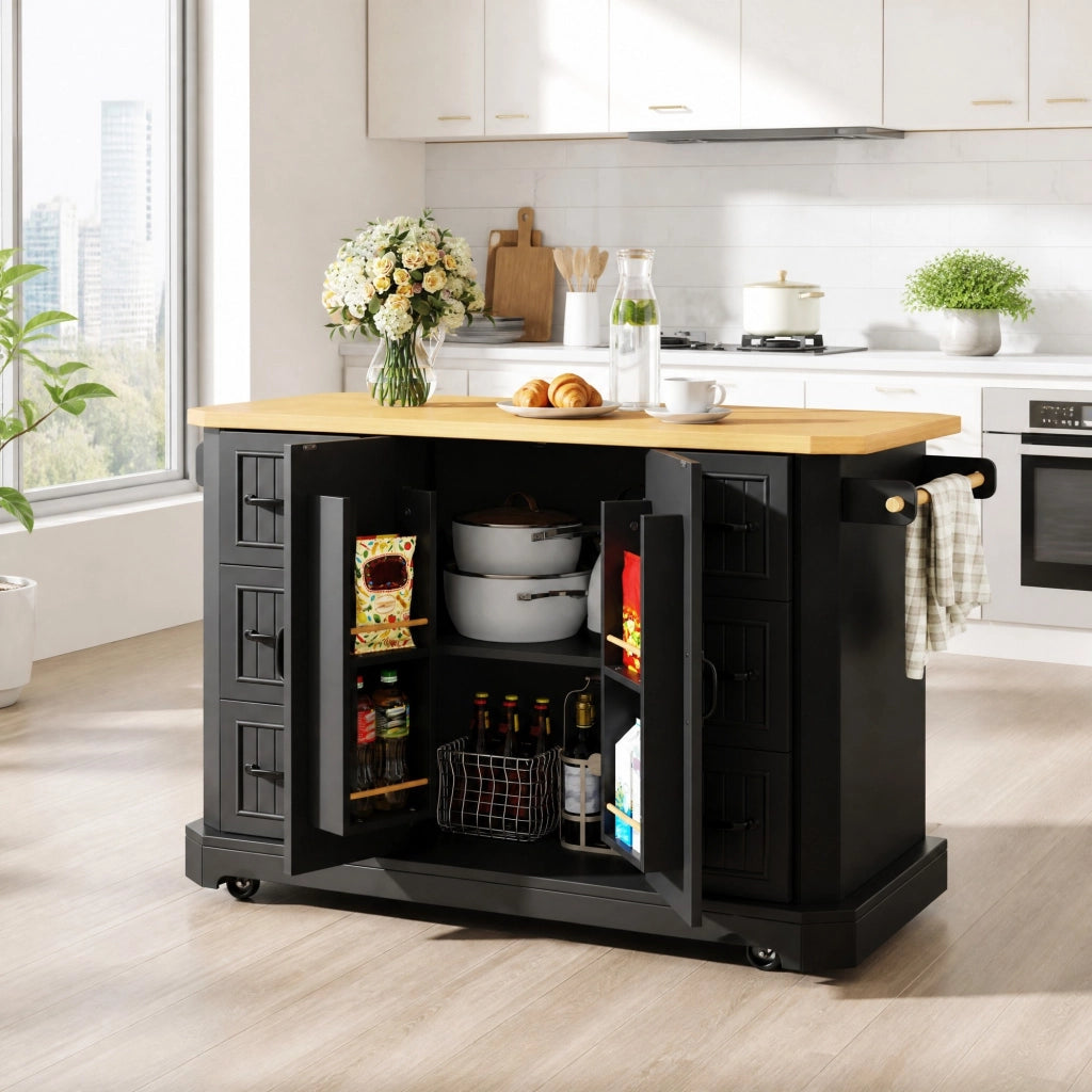 Isola da cucina mobile con 2 ante, 6 cassetti e ruote