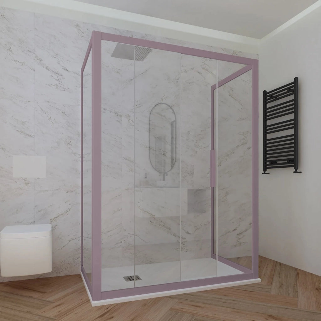 Box doccia 3 lati 75x100x75 CM H 200 Vetro Trasparente Profilo Lavanda mod. Deco Trio