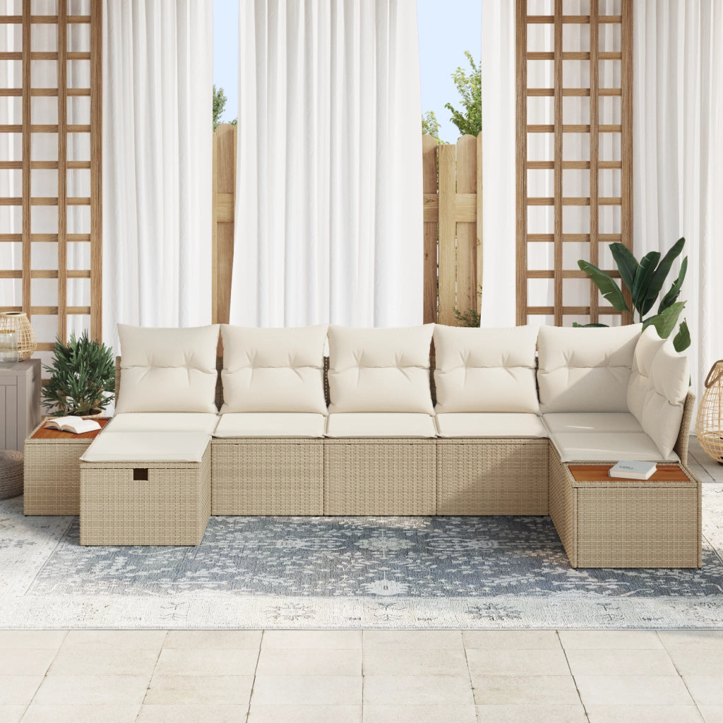 Set Divano da Giardino 7 Pezzi con Cuscini Beige Rattan Polietilene