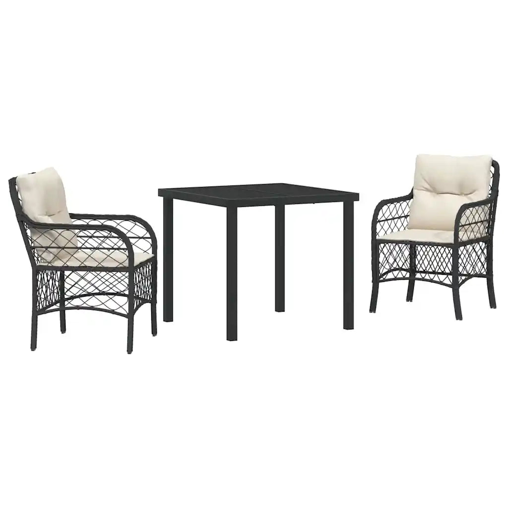 Set da Pranzo per Giardino con cuscino 3 pcs Nero polyrattan 3380197