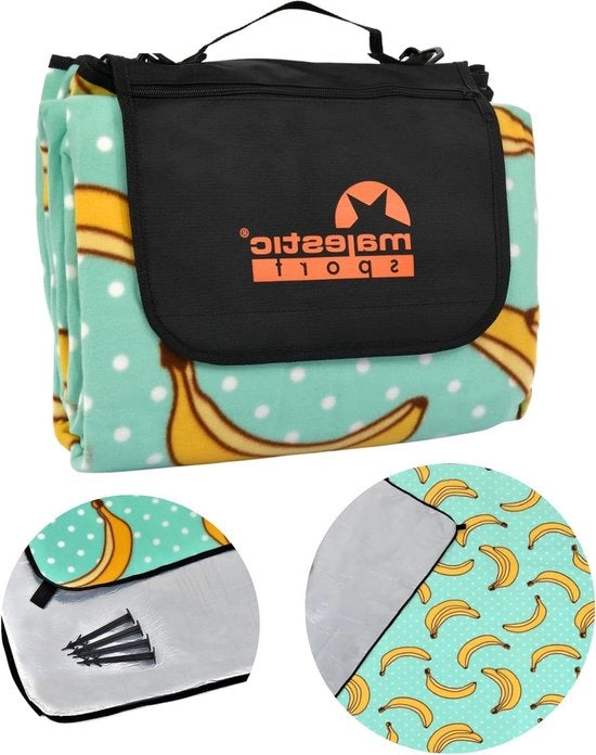 Tenda da picnic per quattro persone - Facile da pulire - Montaggio a pavimento - Fleece Soft Touch - Tas con cerniera - Cinturino per spalla - 200 x 200 cm - Banana - Tenda da picnic - Attrezzatura all'aperto.