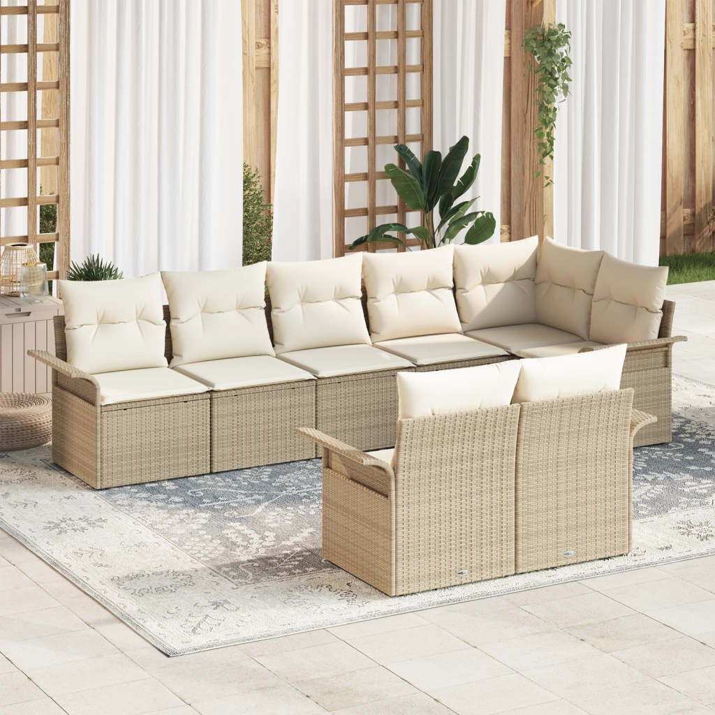 Set di Divani da Giardino 8 Pezzi con Cuscini Beige in Polyrattan
