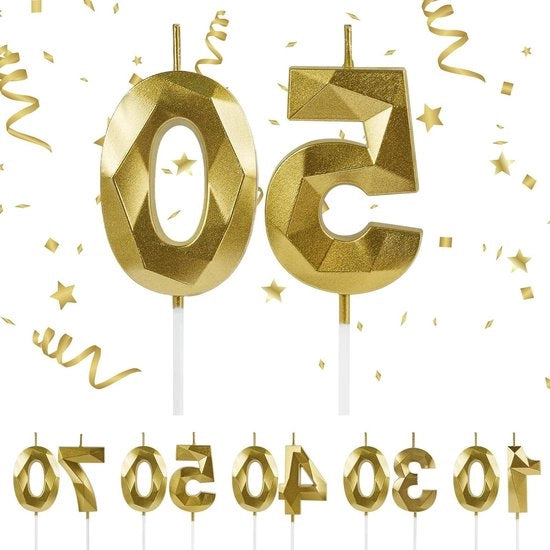 Decorazione di compleanno 3D candela | decorazione glitter dorata | adatta per compleanni matrimoni | candele di compleanno 50°
