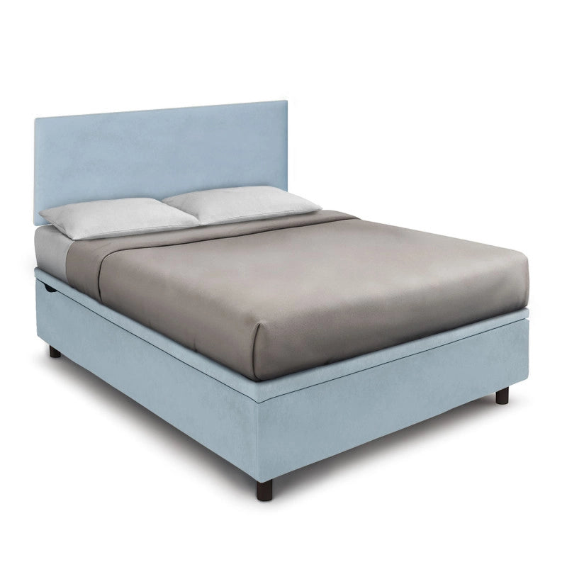Letto imbottito Letto Matrimoniale alla Francese 140x190 cm Flat - Contenitore,Microfibra,Azzurro