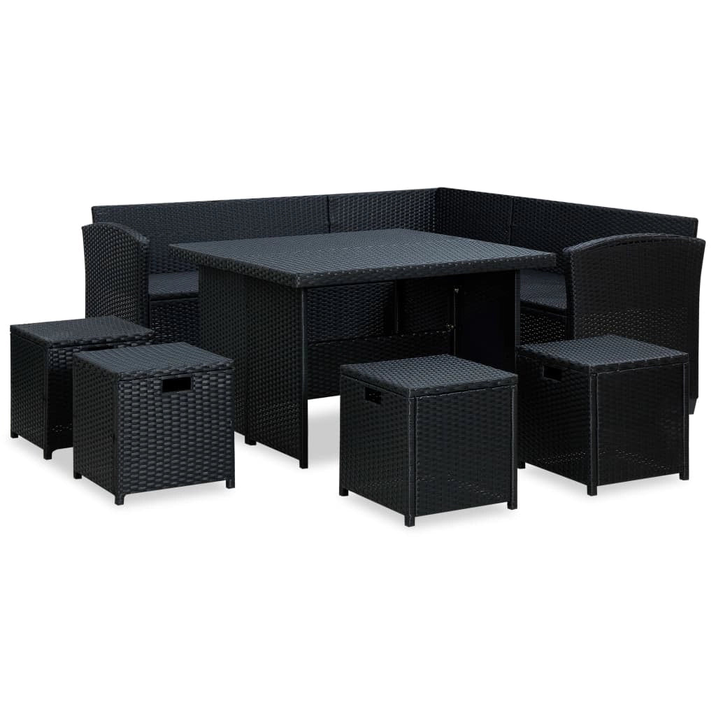 Set di mobili da giardino mobili da esterno 6 pezzi con cuscini resina intrecciata nera 02_0016930