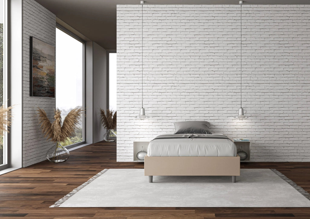 BS COM Letto una piazza e mezza senza rete imbottito 120x190 similpelle tortora