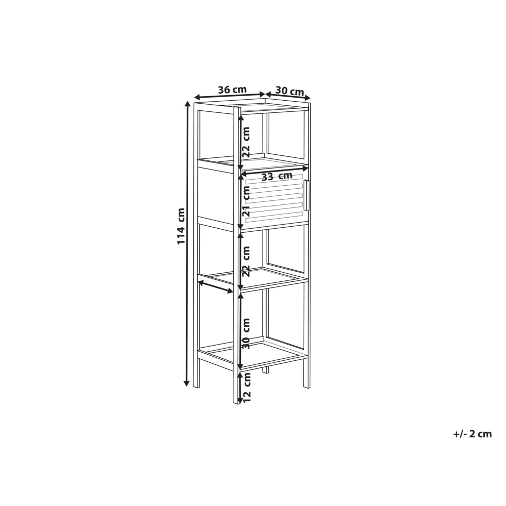 Scaffale da bagno in marrone chiaro di bambù Stoccaggio da bagno 4 ripiani 1 porta