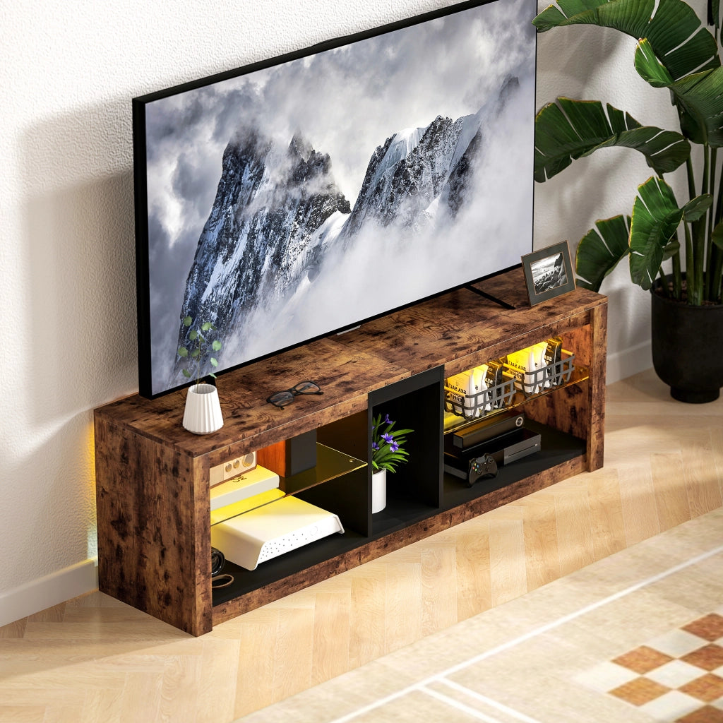Mobile TV con luci LED e telecomando, ripiani aperti ¨C zephmum ¨C 140x35x47, marrone