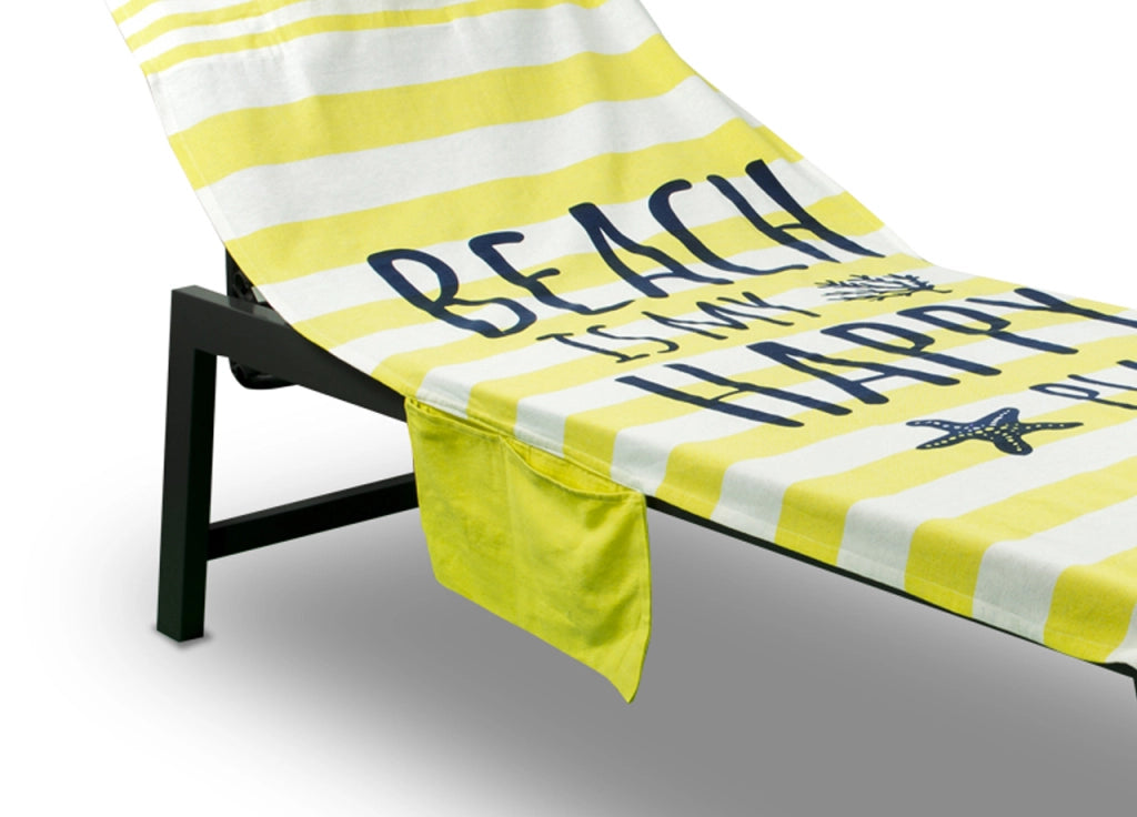 Telo Mare Lettino Spiaggia Piscina Con Cuscino E Tasche Happy Place Giallo
