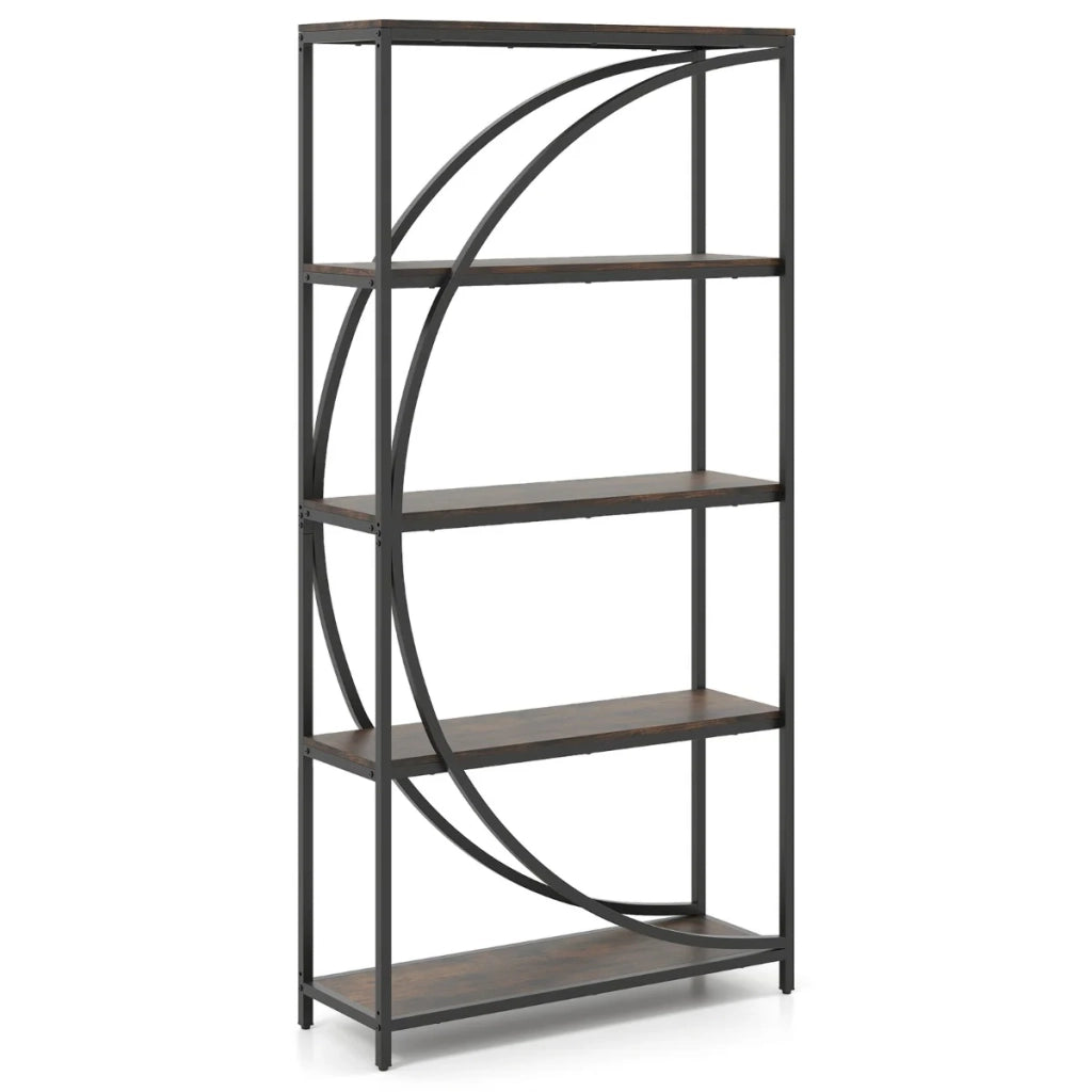 Libreria a mezzaluna a 5 ripiani altezza 175 cm pratico spazio di archiviazione stile rustico metallo marrone 20_0015522