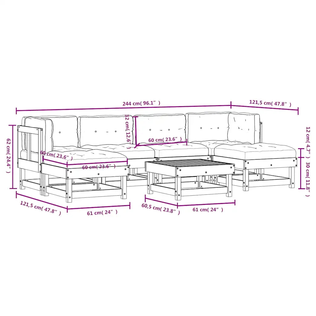 Set Divani Giardino 7 pz con Cuscini Legno Massello di Douglas 3185925